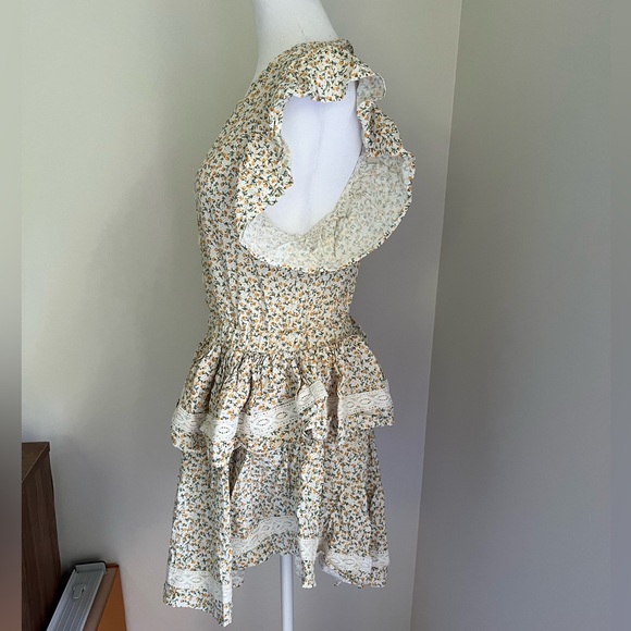 NWT Sokie Collective Mini Flicker Yellow and Green Floral Dress Size: Small - Picture 3 of 8
